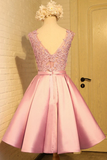 Promfast Homecoming Dress Appliques Bowknot Satin Short Prom Dress Party Dress PFH0410
