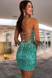 Promfast Sweet Scoop Neck Sage Green Sequins Short Homecoming Dresses PFH0413