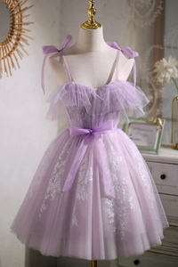 Promfast Sweet Purple A line Short Prom Dress Homecoming Dress with Ribbon PFH0419