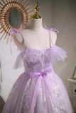 Promfast Sweet Purple A line Short Prom Dress Homecoming Dress with Ribbon PFH0419