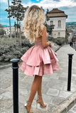 Promfast Blush Pink A line One Shoulder Homecoming Dresses, Short Prom Dresses PFH0421