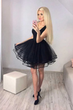Promfast Cute Black Tulle A line Cheap Homecoming Dresses, Short Prom Dresses PFH0423