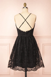 Promfast Black Lace Straps A-line Short Party Dress Lace Homecoming Dresses PFH0425