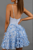 Promfast Light Blue Lace Spaghetti Straps Homecoming Dresses, Short Prom Dresses PFH0427