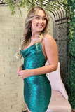 Promfast Emerald Green Sequins Sheath Cowl Neck Tight Short Homecoming Dresses PFH0431