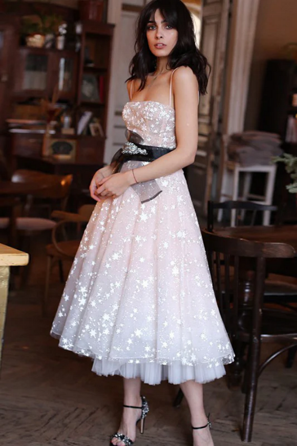 Promfast Sparkly Spaghetti Strap Tulle Star Homecoming Dress PFH0432