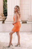 Promfast Orange Sparkly Tight Homecoming Dress, Bodycon Backless Short Prom Dress PFH0436