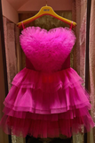 Promfast Hot Pink Spaghetti Straps Homecoming Dress With Layers, Party Gown, Graduation Dress PFH0438