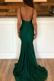 Promfast Emerald Green V Neck Mermaid Prom Dresses with Sweep Train, Mermaid Formal Graduation Evening Dresses PFP2282