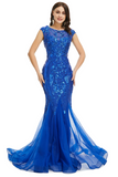 Promfast Blue Scoop Sequins Long Prom Formal Dress PFP2292