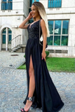 Promfast Black V Neck Chiffon Lace Long Prom Evening Dress PFP2293