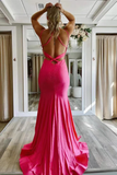 Gorgeous Hot Pink Satin Mermaid Long Prom Dress With Tiered, Formal Dress PFP2299