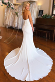 Strapless Chapel Train Mermaid Long Satin Wedding Dresses PFW0634