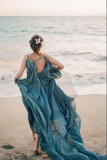 Flowy Chiffon A line Rustic Beach Wedding Dresses With Train, Bridal Gown PFW0635
