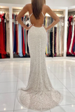 Spaghetti Straps Pearl White Prom Dresses Sparkly Sheath Formal Dress PFP2307