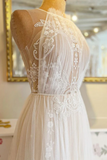 A Line Delicated Lace Tulle Wedding Dresses See Through Halter Neck Bridal Dress PFW0637