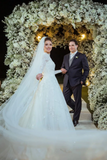 High Neck Boho Lace Long Sleeves Bridal Dress Ball Gown Wedding Dress PFW0641