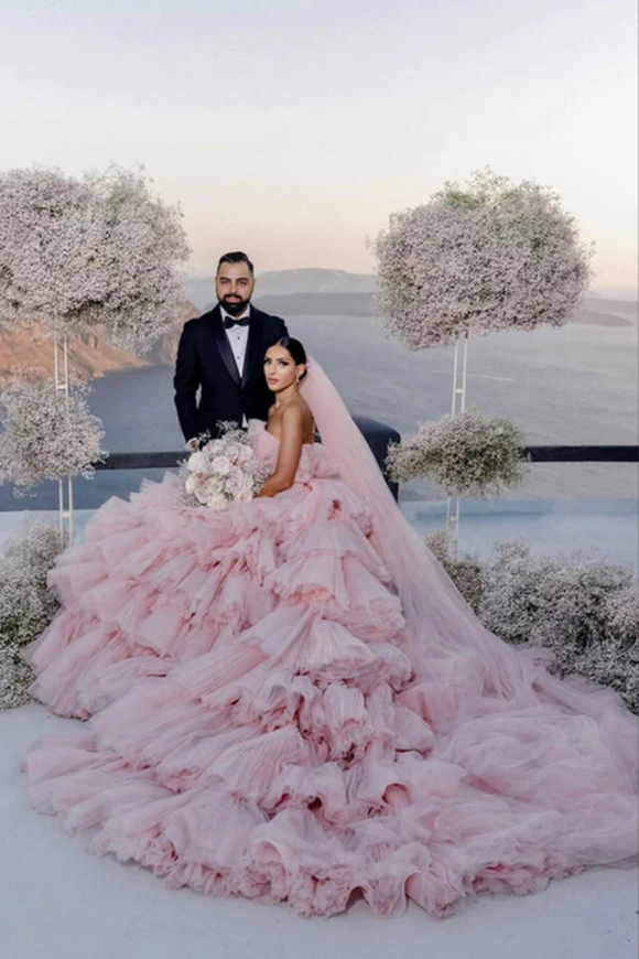 Gorgeous Pink Layers Tulle Ball Gown Wedding Dresses, Bridal Gown PFW0642
