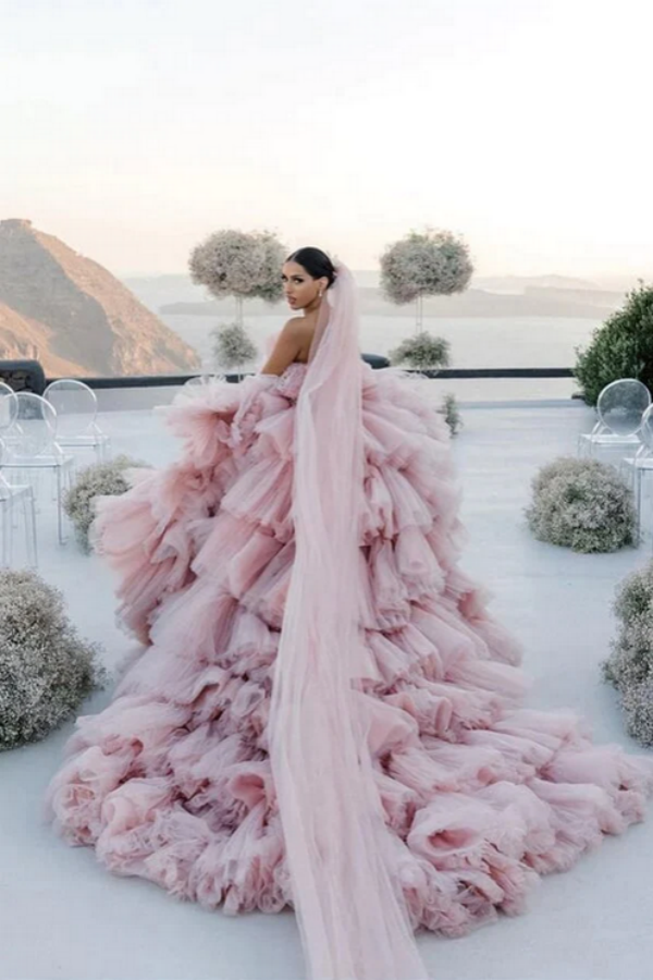 Pink With Sleeves Wedding Gown Top It Off Dress Blush Blush Pink Off  Shoulder Ruffles Evening