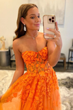 Orange Tulle Lace Long Prom Dress Orange Tulle Formal Evening Dress PFP2339