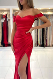 Red Mermaid Off Shoulder Sweetheart Long Prom Dresses, Evening Dress PFP2345