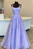 Lavender Tulle A Line Spaghetti Straps Floral Prom Dresses, Evening Dress PFP2349