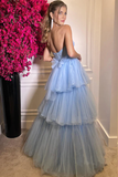 Elegant Tiered Tulle Sweetheart Neckline A Line Long Prom Dresses PFP2352