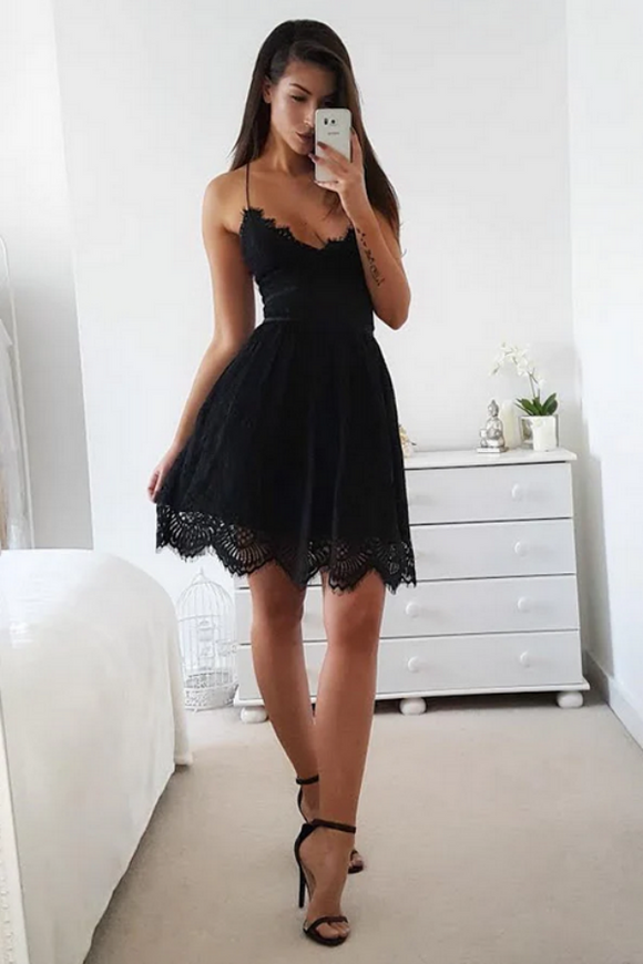 Black Halter Short Prom Dress,Sleeveless Tie Back Appliques Cheap Homecoming Dress, Party Dress PFH0445