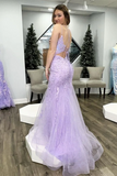 Mermaid V Neck Purple Lace Long Prom Dress, Mermaid Purple Formal Dress, Purple Lace Evening Dress PFP2358