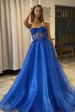A Line Shiny Royal Blue Tulle Sweetheart Formal Prom Dress PFP2368