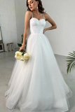 Shiny Tulle Sweetheart Neck White Long Prom Dresses, Long White Formal Graduation Evening Dress PFP2372