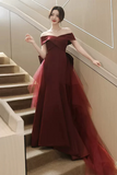 Elegant Off Shoulder Mermaid Burgundy Long Prom Dress, Mermaid Burgundy Formal Dress PFP2373