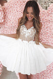 A-Line Spaghetti Straps White Homecoming Dress with Lace Appliques PFH0179