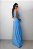 A-Line Spaghetti Straps Floor-Length Sky Blue Prom Dress with Split PFP1485