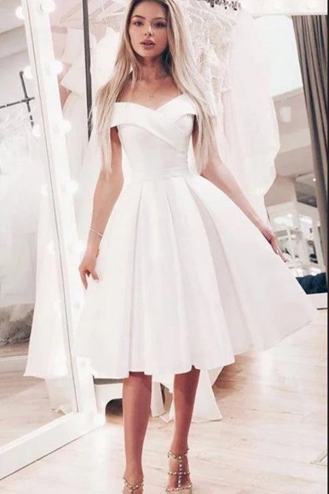 A-Line Off-the-Shoulder White Short Prom Dress, Homecoming Dresses PFP1483